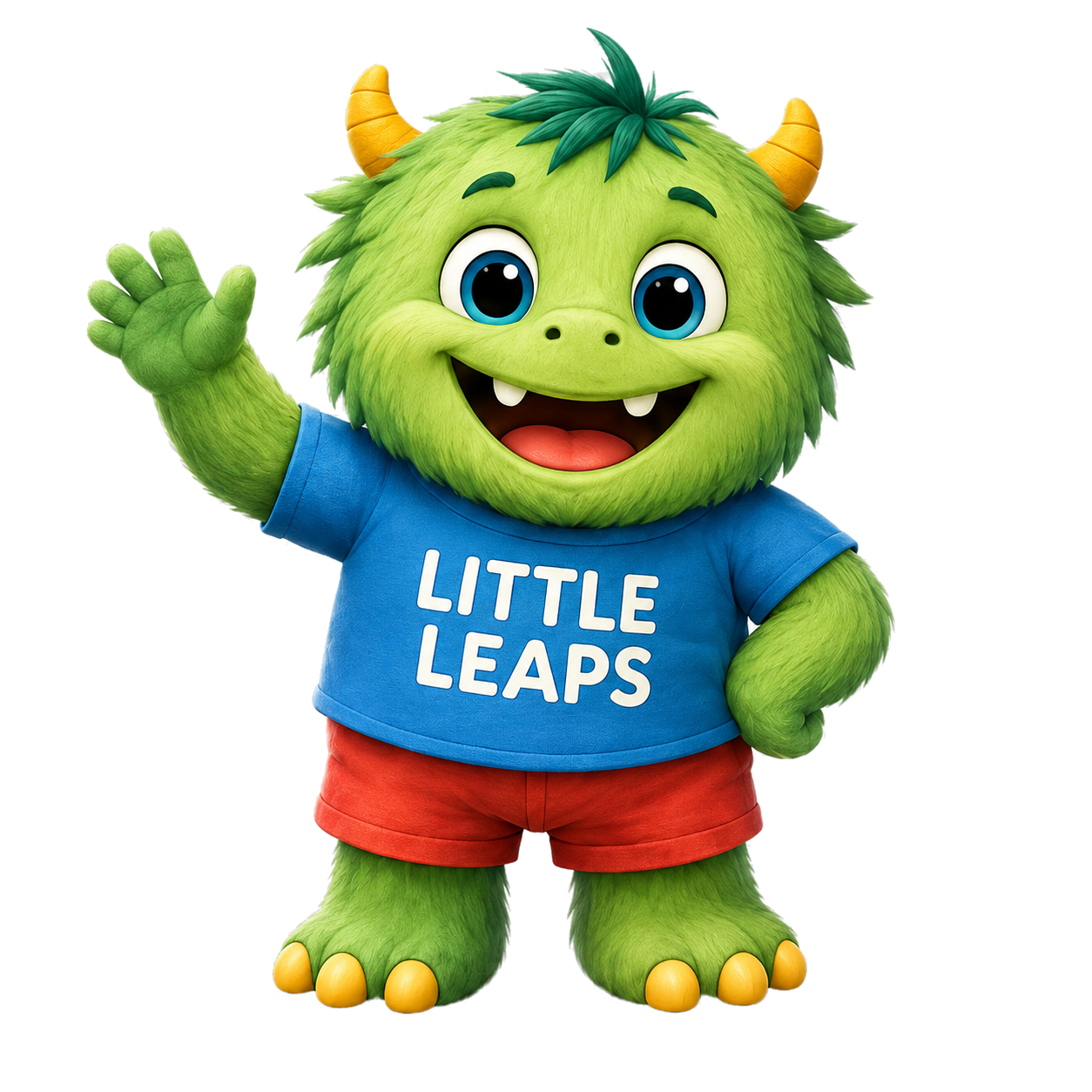 Leap, the friendly Little Leaps mascot, waving hello